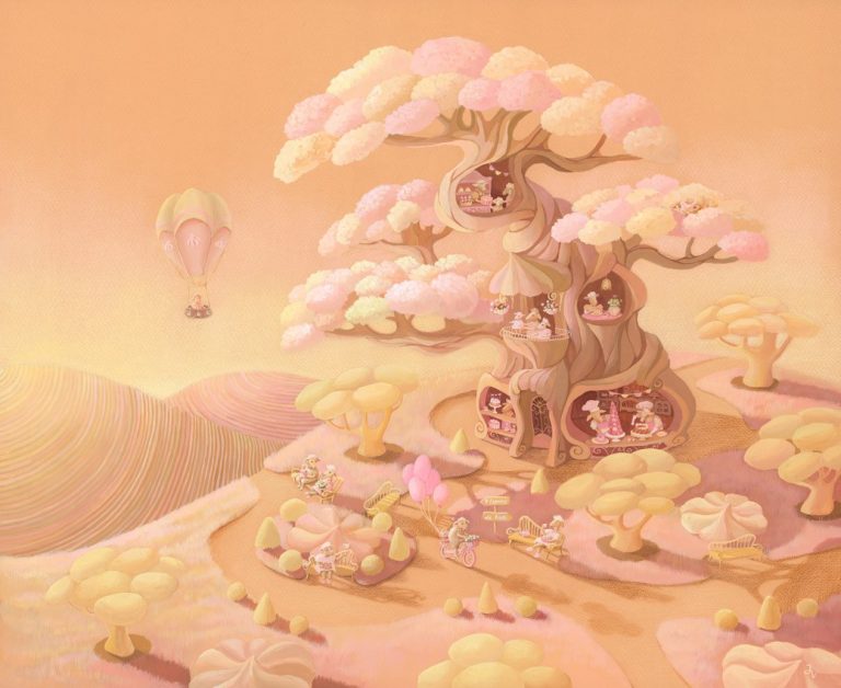 Φωτοταπετσαρία Little Lamb Bakery — ζαχαροπλαστείο για αρνάκια σε ροζ δέντρο