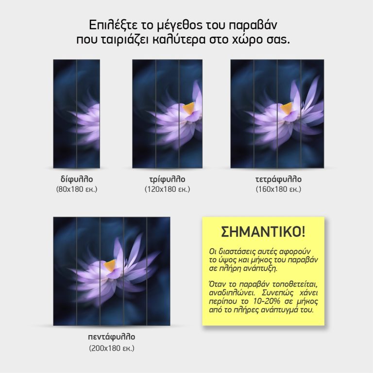 Μεγέθη παραβάν Λιλά Λωτός σε Σκούρο Μπλε — δίφυλλο έως πεντάφυλλο