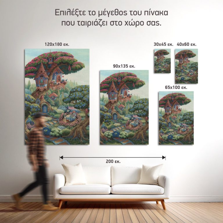 Σύγκριση των πέντε διαθέσιμων διαστάσεων του πίνακα «Bluebird Cottage»