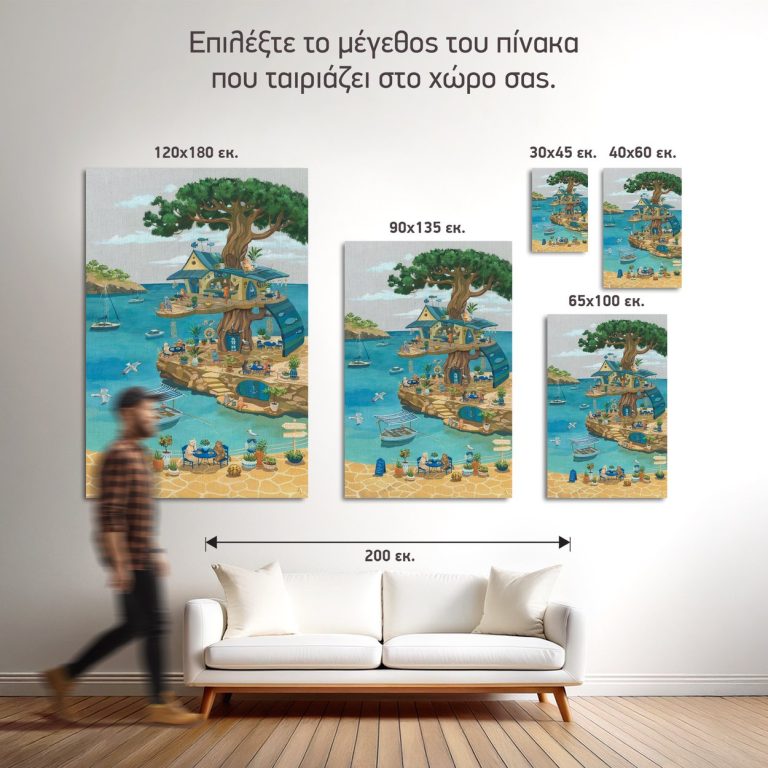 Σύγκριση των πέντε διαθέσιμων διαστάσεων του πίνακα «Cats Cafe»
