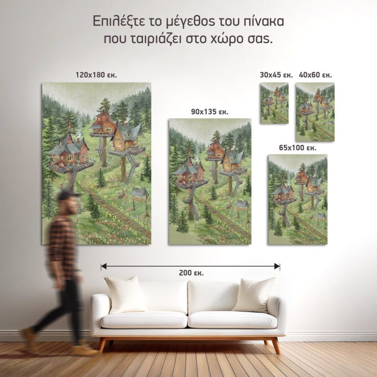 Σύγκριση των πέντε διαθέσιμων διαστάσεων του πίνακα «Tea Time Treetop»
