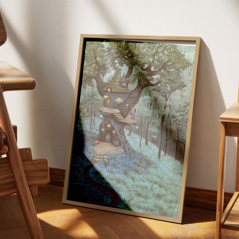 Πόστερ Bluebell Treetop σε κορνίζα ακουμπισμένο στο πάτωμα