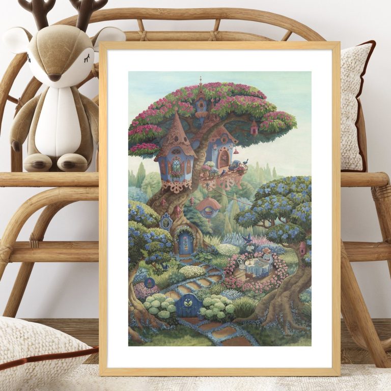 Πόστερ Bluebird Cottage σε κορνίζα στον τοίχο