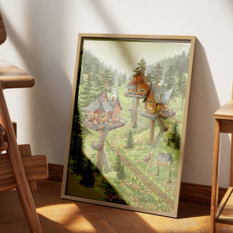 Πόστερ Tea Time Treetop σε κορνίζα ακουμπισμένο στο πάτωμα