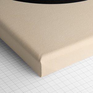 Λεπτομέρεια γωνίας του καμβά «Δύο Πορτοκάλια σε Μπολ» — τυπωμένο πλαϊνό και ύφανση βαμβακερού καμβά