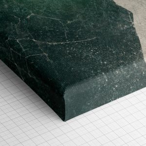 Λεπτομέρεια γωνίας του καμβά «Δύο Προφίλ σε Σμαραγδί» — τυπωμένο πλαϊνό και ύφανση βαμβακερού καμβά