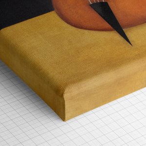 Λεπτομέρεια γωνίας του καμβά «Κοντραμπάσο σε Γεωμετρικά Σχήματα» — τυπωμένο πλαϊνό και ύφανση βαμβακερού καμβά