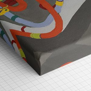 Λεπτομέρεια γωνίας του καμβά «Πολύχρωμο Γαλλικό Κόρνο» — τυπωμένο πλαϊνό και ύφανση βαμβακερού καμβά