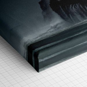 Λεπτομέρεια γωνίας του καμβά «Φάρος στην Καταιγίδα» — τυπωμένο πλαϊνό και ύφανση βαμβακερού καμβά