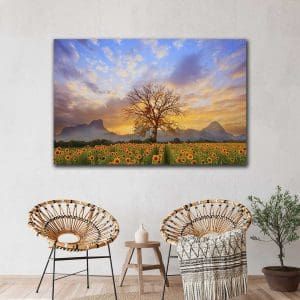 Πίνακας Ζωγραφικής Ηλιόσποροι σε Μαγευτικό Ηλιοβασίλεμα - Decotek 220813-0