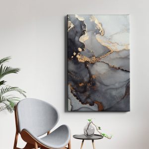 Πίνακας Ζωγραφικής Αφηρημένο Μαύρο Γκρι και Χρυσό Μοτίβο - Decotek 220820