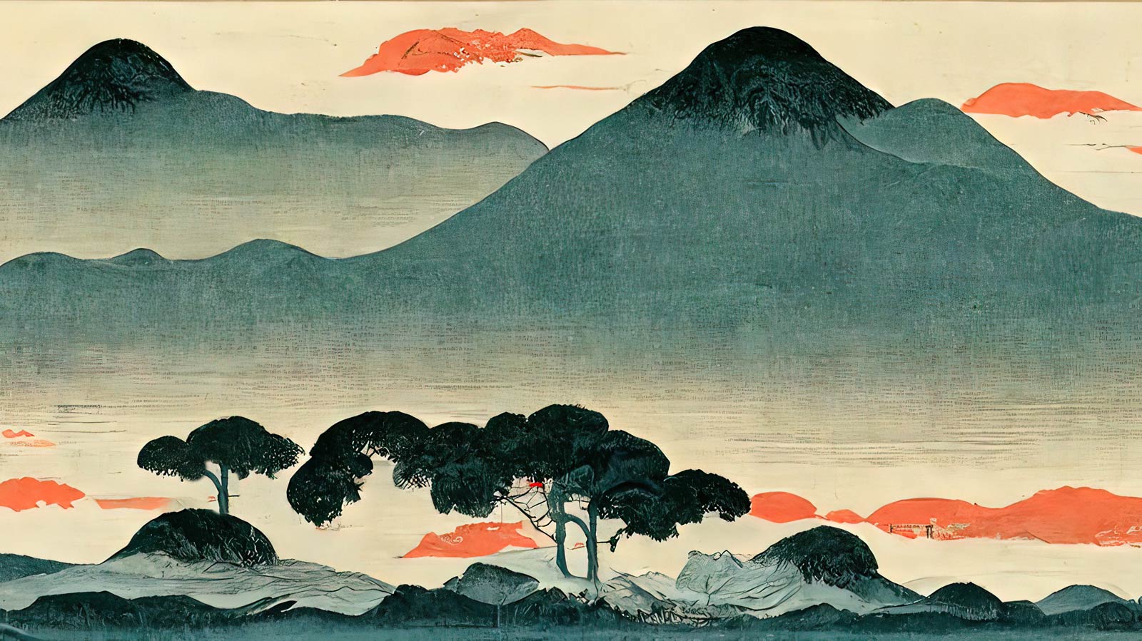 Φωτοταπετσαρία Πρόποδες βουνού - Ιαπωνική τέχνη 60224