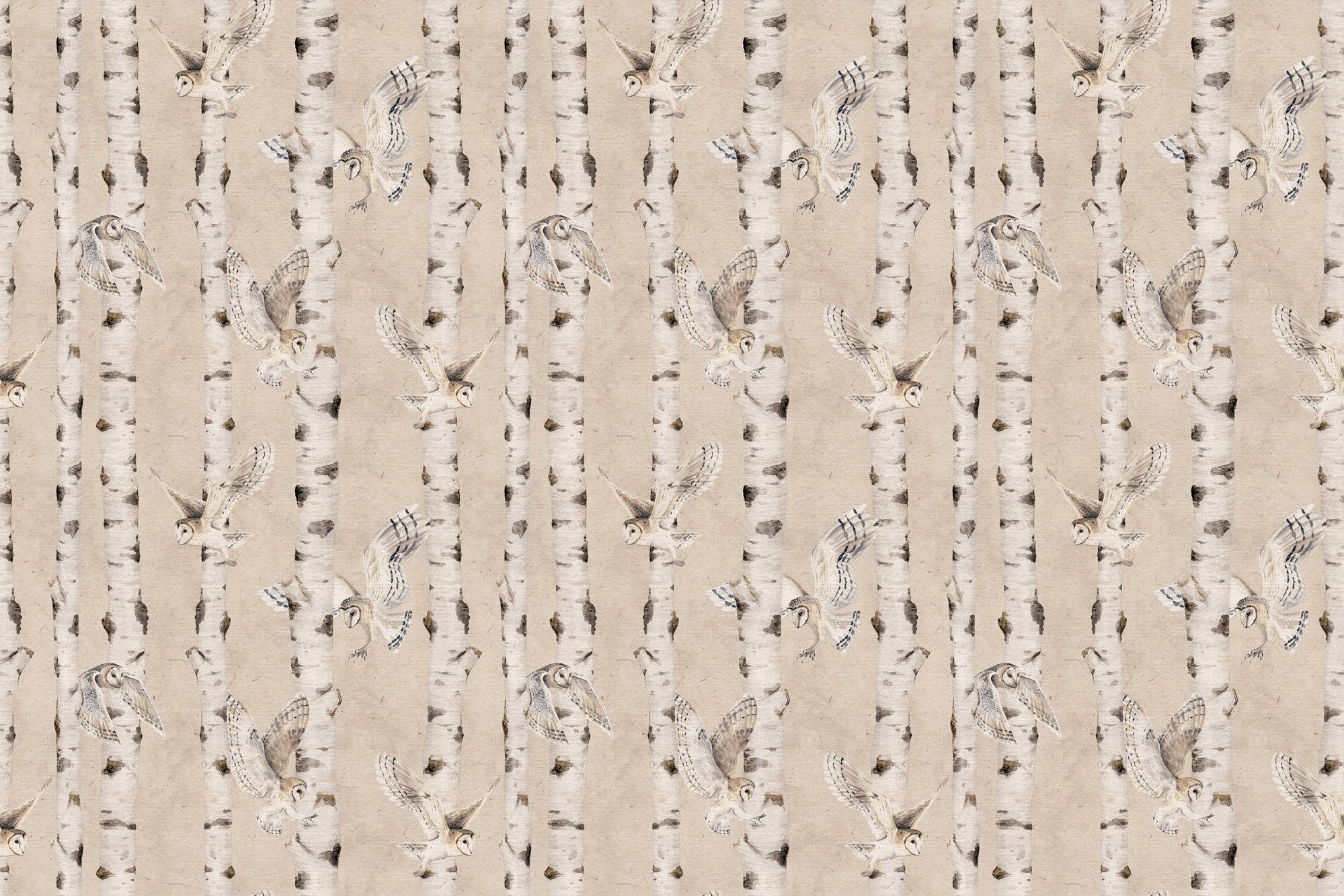 Φωτοταπετσαρία Birch and Owls, Beige - Kikki Belle 60614