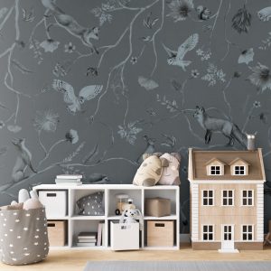 Φωτοταπετσαρία Playful Forest, monochrome blue - Kikki Belle 60880