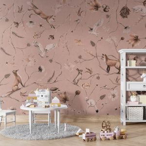 Φωτοταπετσαρία Playful Forest, monochrome pink - Kikki Belle 60882