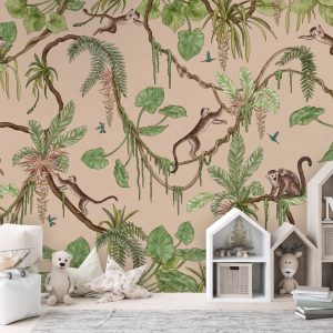Φωτοταπετσαρία Playful Monkeys, beige - Kikki Belle 60885