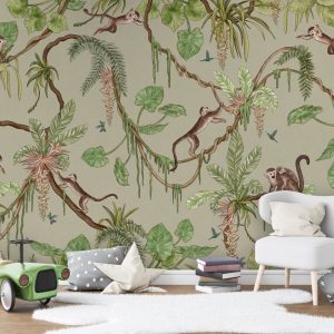 Φωτοταπετσαρία Playful Monkeys, green - Kikki Belle 60886