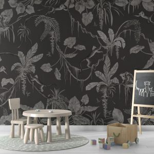 Φωτοταπετσαρία Playful Monkeys, monochrome black - Kikki Belle 60887