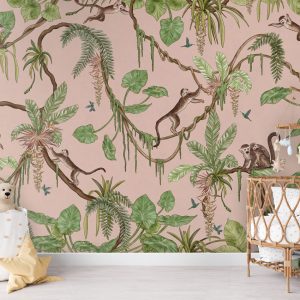 Φωτοταπετσαρία Playful Monkeys, pink - Kikki Belle 60891