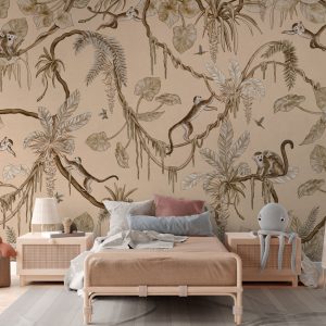 Φωτοταπετσαρία Playful Monkeys, vintage beige - Kikki Belle 60892