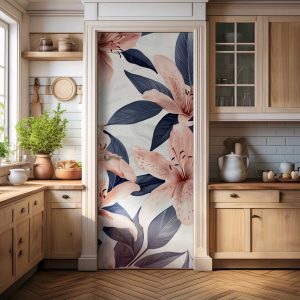 Αυτοκόλλητο Πόρτας Pink Lilies & Dark Leaves - Decotek 31196