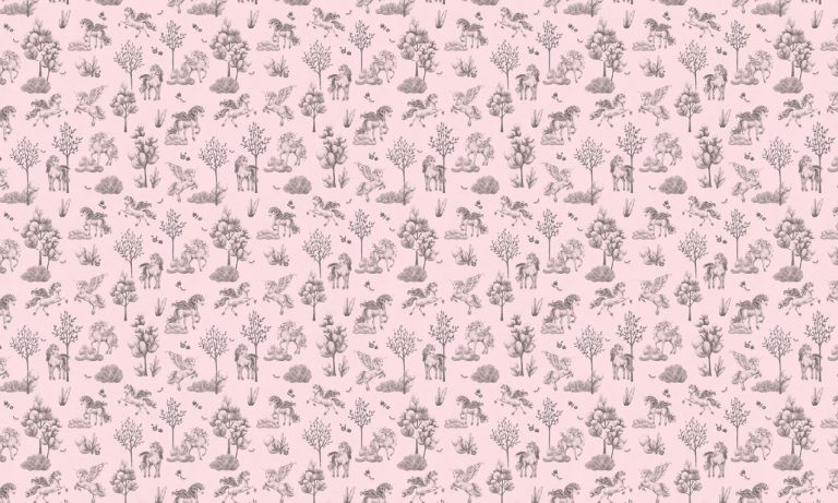 Φωτοταπετσαρία Amazing Unicorns Black Pink — μονόκεροι σε ροζ φόντο με μαύρο σχέδιο