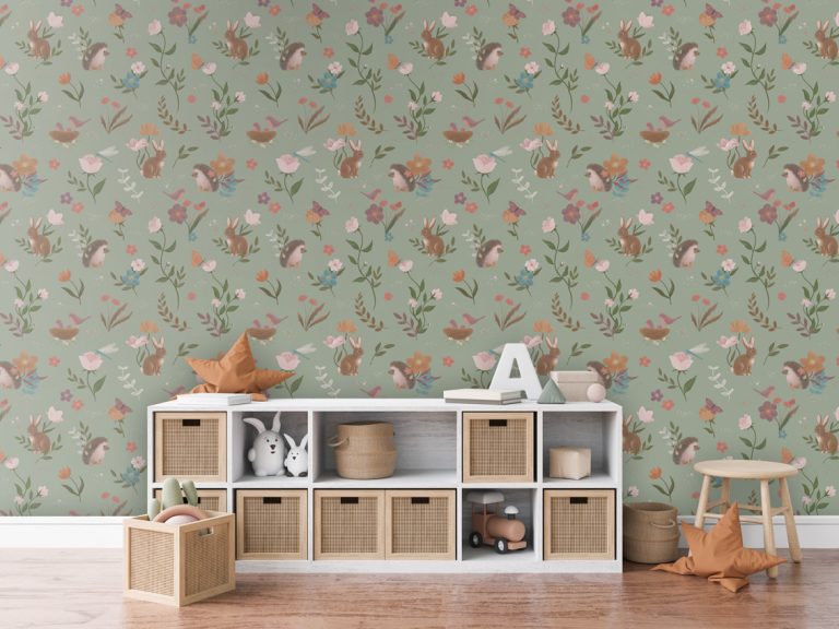 Φωτοταπετσαρία Cute Forest Green σε παιδικό δωμάτιο με συρταριέρα