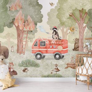 Φωτοταπετσαρία Forest Fire Fighter σε παιδικό δωμάτιο με ψάθινη κούνια