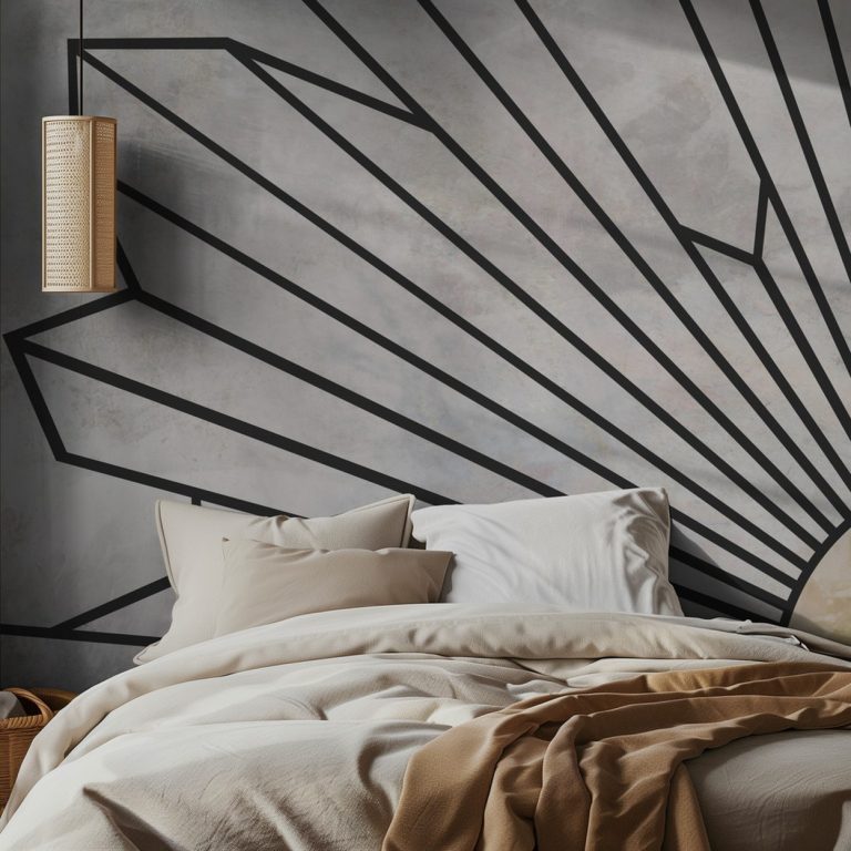 Φωτοταπετσαρία Γεωμετρικός Ήλιος Art Deco τοποθετημένη σε τοίχο δωματίου