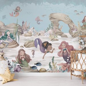 Φωτοταπετσαρία Mermaid Miracles σε παιδικό δωμάτιο με ψάθινη κούνια