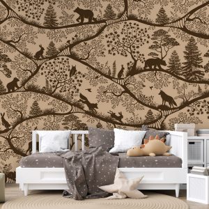 Φωτοταπετσαρία Nordic Nature Beige Brown σε παιδικό δωμάτιο με καναπέ