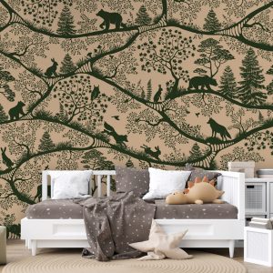Φωτοταπετσαρία Nordic Nature Beige Green σε παιδικό δωμάτιο με καναπέ