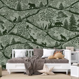 Φωτοταπετσαρία Nordic Nature Green Green σε παιδικό δωμάτιο με καναπέ