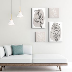 Botanical Line Art — σύνθεση πινάκων σε καμβά σε χώρο