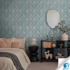 Ταπετσαρία τοίχου μπαρόκ AS Creation 784921 σε γαλάζιο — δωμάτιο